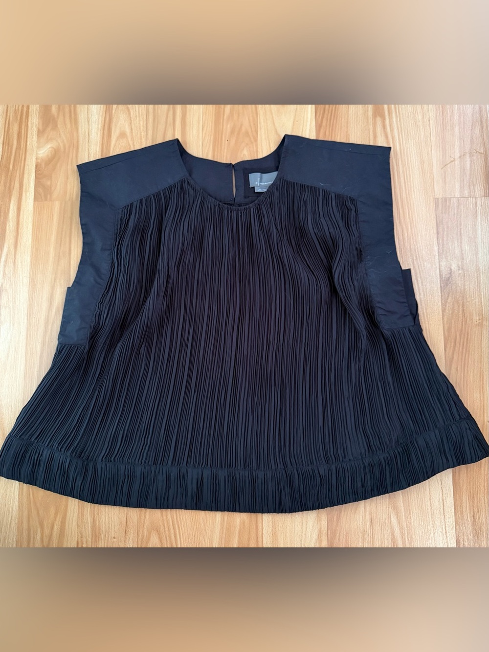 Anthropologie Black Pleated Cap-Sleeve Blouse